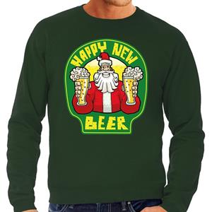 Bellatio Grote maten Nieuwjaar / Kersttrui happy new beer groen heren (58) Groen