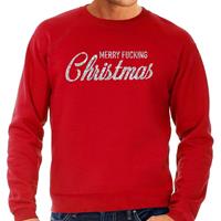 Bellatio Kersttrui Merry Fucking Christmas zilver glitter rood heren Rood