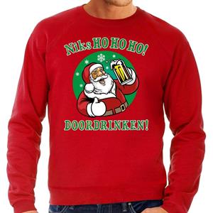 Bellatio Grote maten Kersttrui Niks ho ho ho doordrinken bier rood heren (58) Rood