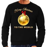 Bellatio Kersttrui Merry Christmas to the world goud glitter zwart heren Zwart