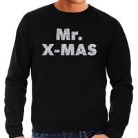 Bellatio Foute Kersttrui Mr. x-mas zilveren glitter letters zwart heren Zwart