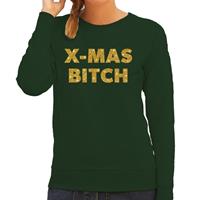 Bellatio Kersttrui Christmas Bitch gouden glitter letters groen dames (44) Groen