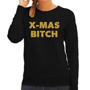 Bellatio Kersttrui Christmas Bitch gouden glitter letters zwart dames Zwart