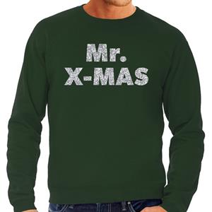 Bellatio Foute Kersttrui Mr. x-mas zilveren glitter letters groen heren (48) Groen