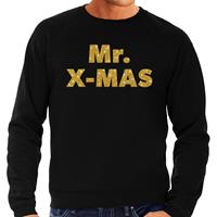Bellatio Foute Kersttrui Mr. x-mas gouden glitter letters zwart heren Zwart