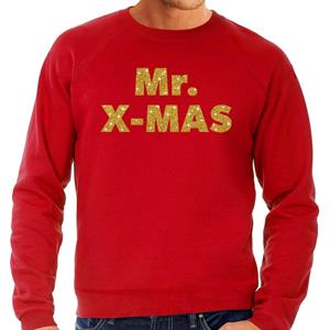 Bellatio Foute Kersttrui Mr. x-mas gouden glitter letters rood heren (48) Rood