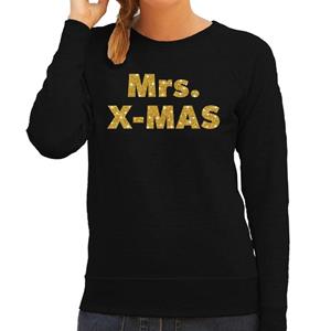 Bellatio Kersttrui Mrs. x-mas gouden glitter letters zwart dames Zwart