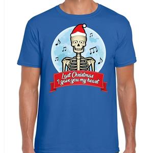 Bellatio Fout Kerst shirt last christmas i gave you my heart blauw heren (48) Blauw