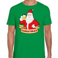 Bellatio Kerst shirt merry christmas Santa bier / proost groen heren (48) Groen