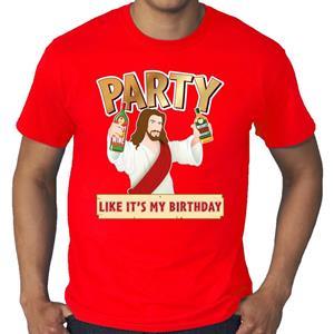 Bellatio Grote maten foute kerst t-shirt rood met party Jezus voor heren