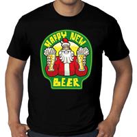 Bellatio Grote maten nieuwjaar shirt happy new beer / bier zwart heren Zwart