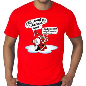 Bellatio Grote maten Kerst shirt zingende kerstman met gitaar rood heren Rood