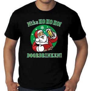 Bellatio Grote maten fout Kerst shirt niks hohoho doordrinken zwart heren Zwart