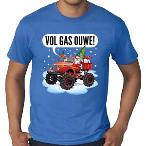 Bellatio Grote maten kerst shirt Monstertruck Santa blauw voor heren