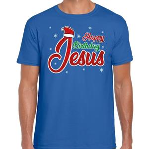 Bellatio Fout Kerst shirt happy birthday Jesus blauw heren (48) Blauw