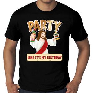 Bellatio Grote maten foute kerst t-shirt zwart met party Jezus voor heren