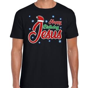 Bellatio Fout Kerst shirt happy birthday Jesus zwart heren (48) Zwart