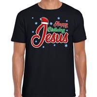 Bellatio Fout Kerst shirt happy birthday Jesus zwart heren Zwart