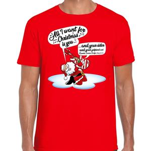 Bellatio Fout Kerst shirt zingende kerstman met gitaar rood voor heren