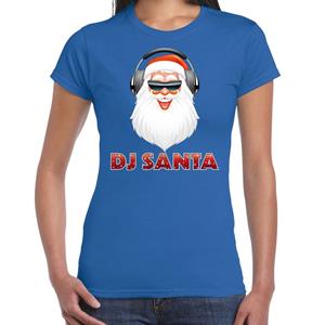 Bellatio Fout kerstshirt blauw DJ Santa met koptelefoon voor dames