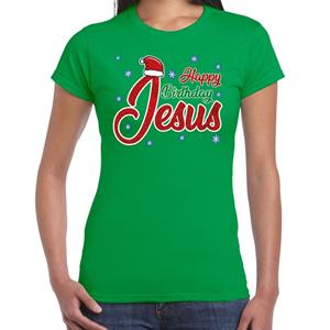 Bellatio Fout kerstshirt groen Happy birthday Jesus voor dames