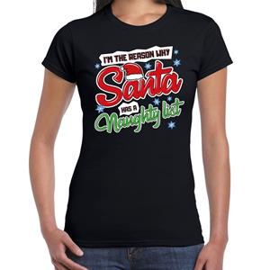 Bellatio Fout kerstshirt zwart why Santa has a naughty list voor dames