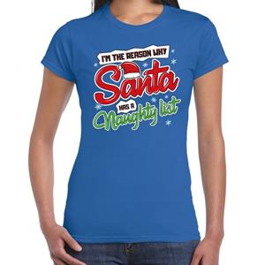 Bellatio Fout kerstshirt blauw why Santa has a naughty list voor dames