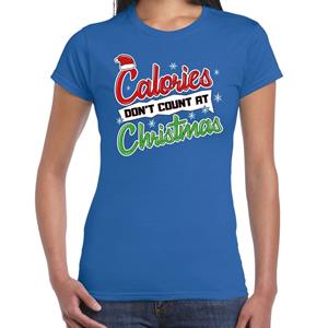 Bellatio Fout kerstshirt blauw calories dont count Christmas voor dames