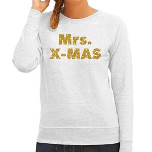 Bellatio Kersttrui Mrs. x-mas gouden glitter letters grijs dames Grijs