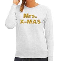 Bellatio Kersttrui Mrs. x-mas gouden glitter letters grijs dames (44) Grijs