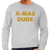 Bellatio Foute Kersttrui x-mas dude gouden glitter letters grijs heren Grijs