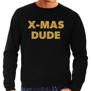 Bellatio Foute Kersttrui x-mas dude gouden glitter letters zwart heren (48) Zwart