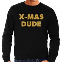 Bellatio Foute Kersttrui x-mas dude gouden glitter letters zwart heren Zwart