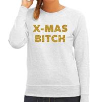 Bellatio Kersttrui Christmas Bitch gouden glitter letters grijs dames (44) Grijs
