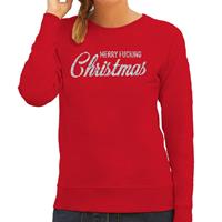 Bellatio Kersttrui Merry Fucking Christmas zilver glitter rood dames (44) Rood