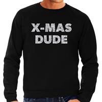 Bellatio Foute Kersttrui x-mas dude zilveren glitter letters zwart heren Zwart