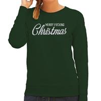 Bellatio Kersttrui Merry Fucking Christmas zilver glitter groen dames (44) Groen