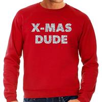Bellatio Foute Kersttrui x-mas dude zilveren glitter letters rood heren Rood