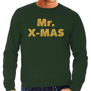 Bellatio Foute Kersttrui Mr. x-mas gouden glitter letters groen heren (48) Groen
