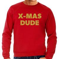 Bellatio Foute Kersttrui x-mas dude gouden glitter letters rood heren Rood