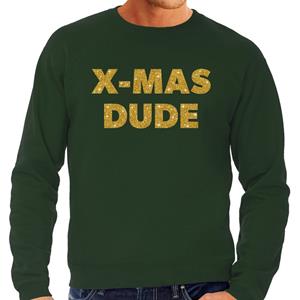 Bellatio Foute Kersttrui x-mas dude gouden glitter letters groen heren (48) Groen