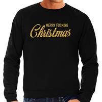 Bellatio Foute Kersttrui Merry Fucking Christmas goud glitter zwart heren Zwart
