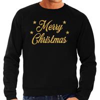 Bellatio Kersttrui Merry Christmas gouden glitter letters zwart heren (48) Zwart
