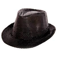 Zwarte trilby hoed met pailletten voor volwassenen
