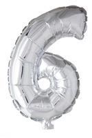 folieballon cijfer 6 zilver cm