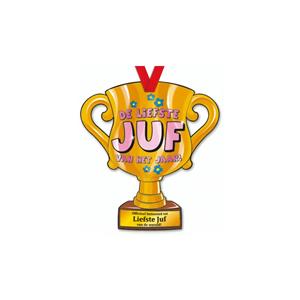trofee Liefste Juf van het jaar! 33 cm karton goud