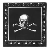 32x Zwarte piraten servetten met doodshoofd 33 x 33 cm Zwart