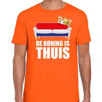 Bellatio Koningsdag t-shirt de Koning is thuis oranje voor heren