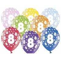 12x Ballonnen cijfer 8 met sterretjes 30 cm Multi