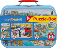 Schmidt Spiele Schmidt 56508 - Verkehrsmittel, Puzzle-Boxim Metallkoffer mit 2x26 und 2x48 Teile